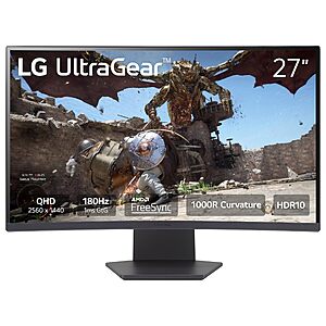 LG 27GS60QC-B Ultragear 27-inch Curved Gaming Monitor QHD (2560x1440) 180Hz 1ms 1000R AMD FreeSync HDR10 HDMIx2 DisplayPort Borderless Design  $141.55