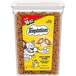 16-Oz Temptations Classic Crunchy & Soft Cat Treats (Tasty Chicken Flavor) $6.20 w/ S&S & More