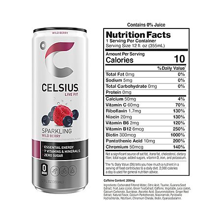 12-Pack 12-Oz Celsius Essential Energy Drink (Wild Berry) $14.25 w/ S&S + Free Shipping w/ Prime or on orders over $35