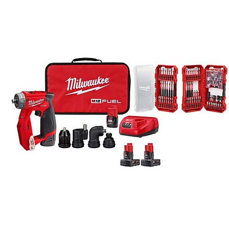 M12 FUEL 12V Lithium-Ion Cordless 4-in-1 Installation 3/8 in. Drill Driver Kit w (4) Batteries & 100 Pc Bit Set