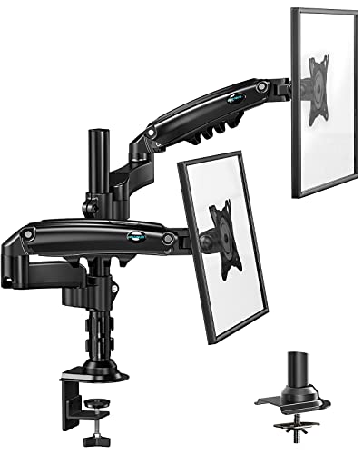 48% off HUANUO Dual Monitor Stand - Height Adjustable Gas Spring Double Arm Monitor Mount Desk Stand Fits Two 17 to 32 inch screens $39.51