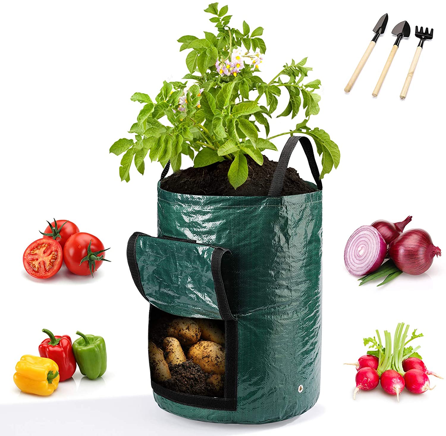 (70% off)Potato Grow Bags, Heavy Duty Thickened Vegetable Grow Pots with 3 Tools, Visualization Velcro Window Garden Grow Bags for Tomato,Carrot,Onion(4 Pack 10 Gallon) $8.96