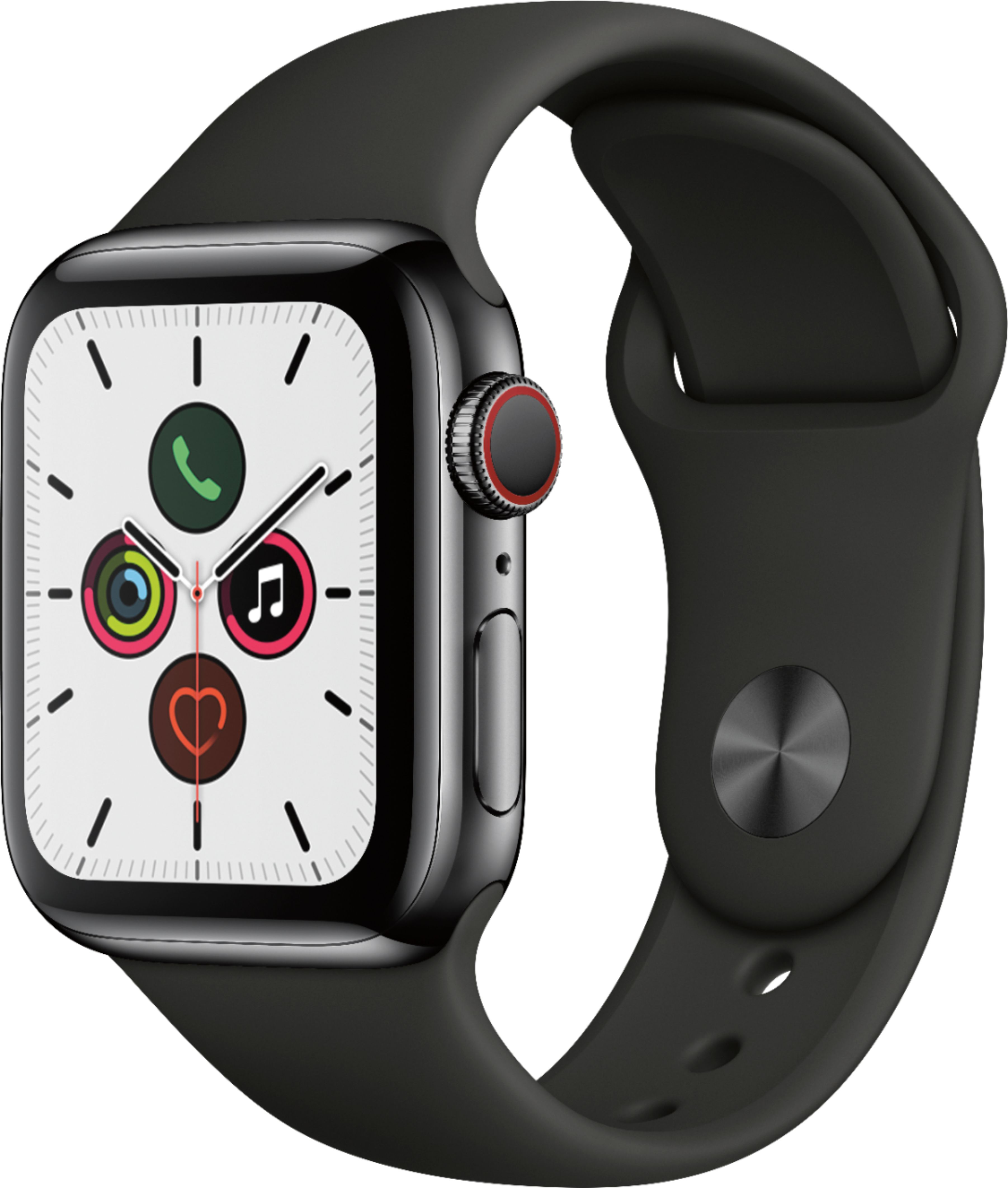 Apple Watch Series 5 (GPS + Cellular) 40mm Stainless Steel Case with Black Sport Band Space Black Stainless Steel MWWW2LL/A - Best Buy $299.99