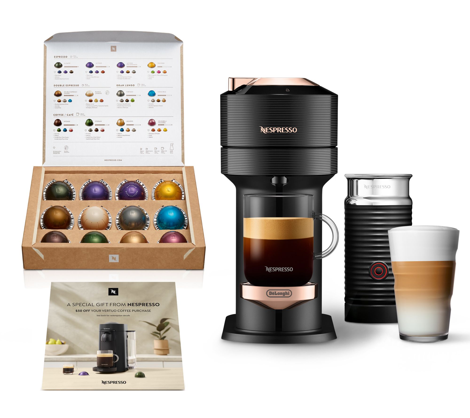Nespresso Vertuo Next machine Plus Aeroccino milk frother & $50 Nespresso coffee voucher - $149.98 with promo code
