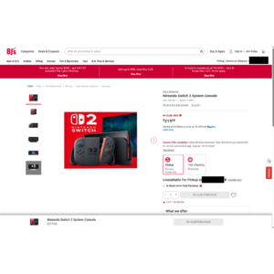 YMMV Nintendo Switch 2 System Console $219.68 IN-CLUB ONLY @ BJs