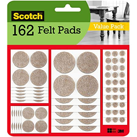 Scotch Felt Pads, Felt Furniture Pads for Protecting Hardwood Floors, Round, Beige, Assorted Sizes Value Pack, 162 Pads $6.29 @ Amazon