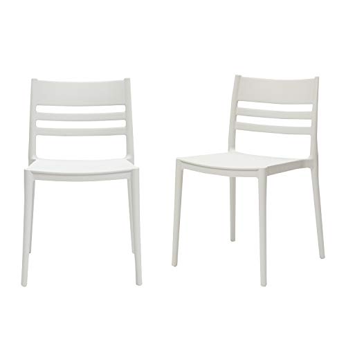 Amazon Basics White, Armless Slot-Back Dining Chair-Set of 2, Premium Plastic $24.75