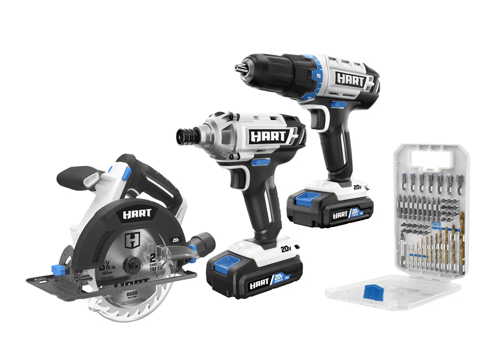 HART 20-Volt 3-Tool Combo Kit with 50-Piece Accessory Kit (2) 1.5Ah Lithium-Ion Batteries $99