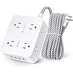 HANYCONY 8-Outlet Surge Protector w/ 4 USB Ports, 5' Braided Cord & Flat Plug $10