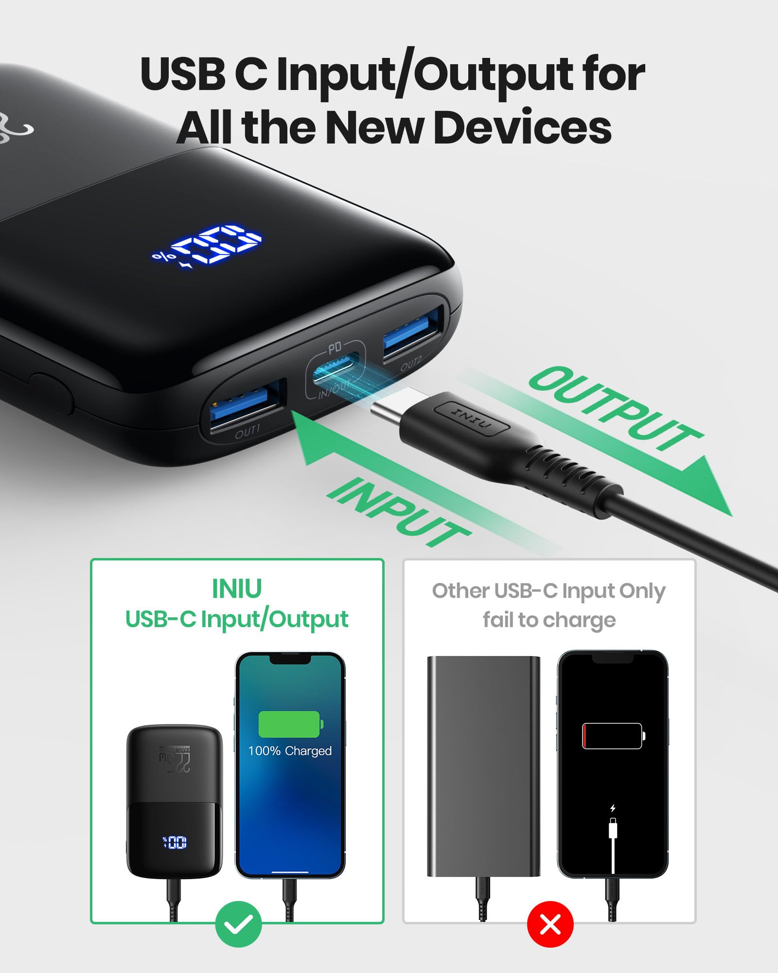 10000mAh INIU Portable Charger Power Bank (1x USB-C w/ 22.5W PD, 2x USB-A) $10.62