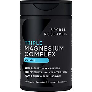 Select Accts: 120-Ct Sports Research Chelated Triple Magnesium Complex Capsules $10.10 w/ S&S