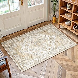 AMADA HOMEFURNISHING Washable Runner Rug: Blue 2' x 6' $10, Beige 2' x 3'