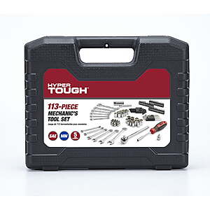 113-Pc Hyper Tough 1/4 and 3/8" Drive SAE Mechanics Tool Set