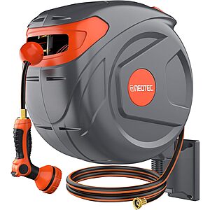100' x 1/2" GAOMON Retractable Garden Hose Reel w/ 9-Function Sprayer & Slow Rewind $60 + Free S&H