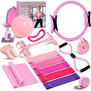 15-Pc laapee Pilates Essentials Equipment Starter Set (Pink)