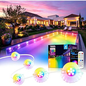 100' AHAWILL RGB Shell LED Pool String Lights w/ Remote & App Control $10 & More
