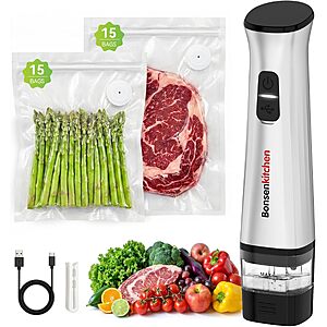 Bonsenkitchen Handheld Vacuum Sealer w/ 30 Reusable Bags & Detachable Water Tank $19.20 + Free S&H
