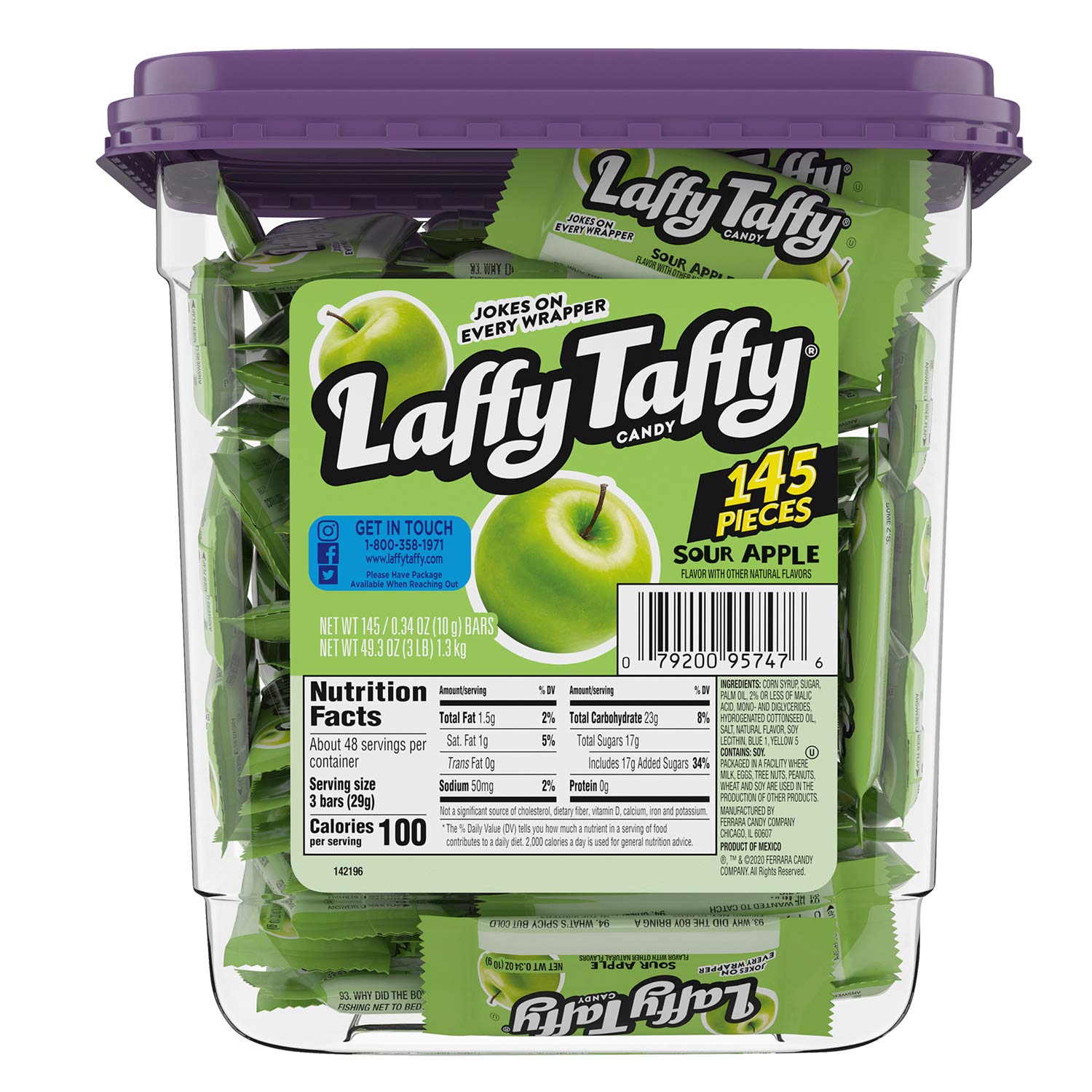 Laffy Taffy Candy, Sour Apple Flavor, 145 Pieces - (3 lbs.) - $9.58 or less on S+S (AC) (Amazon)