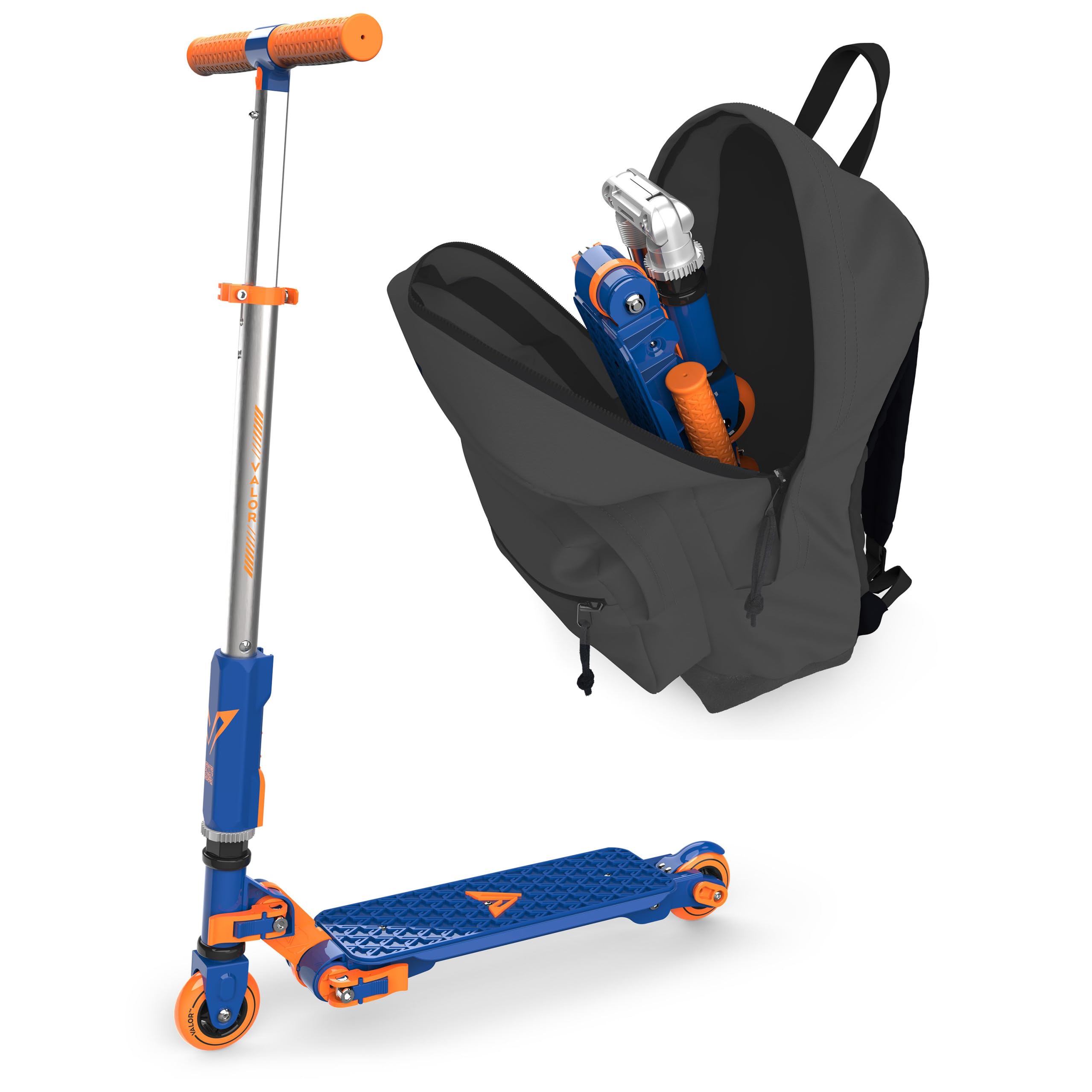 Valor Kick Scooter Toy, Ultra Compact & Lightweight Foldable Scooter Kids with ABEC7 Wheel Bearing, Outdoor Toys for Kids Ages 8-12 and Up, Blue & Orange $10.13