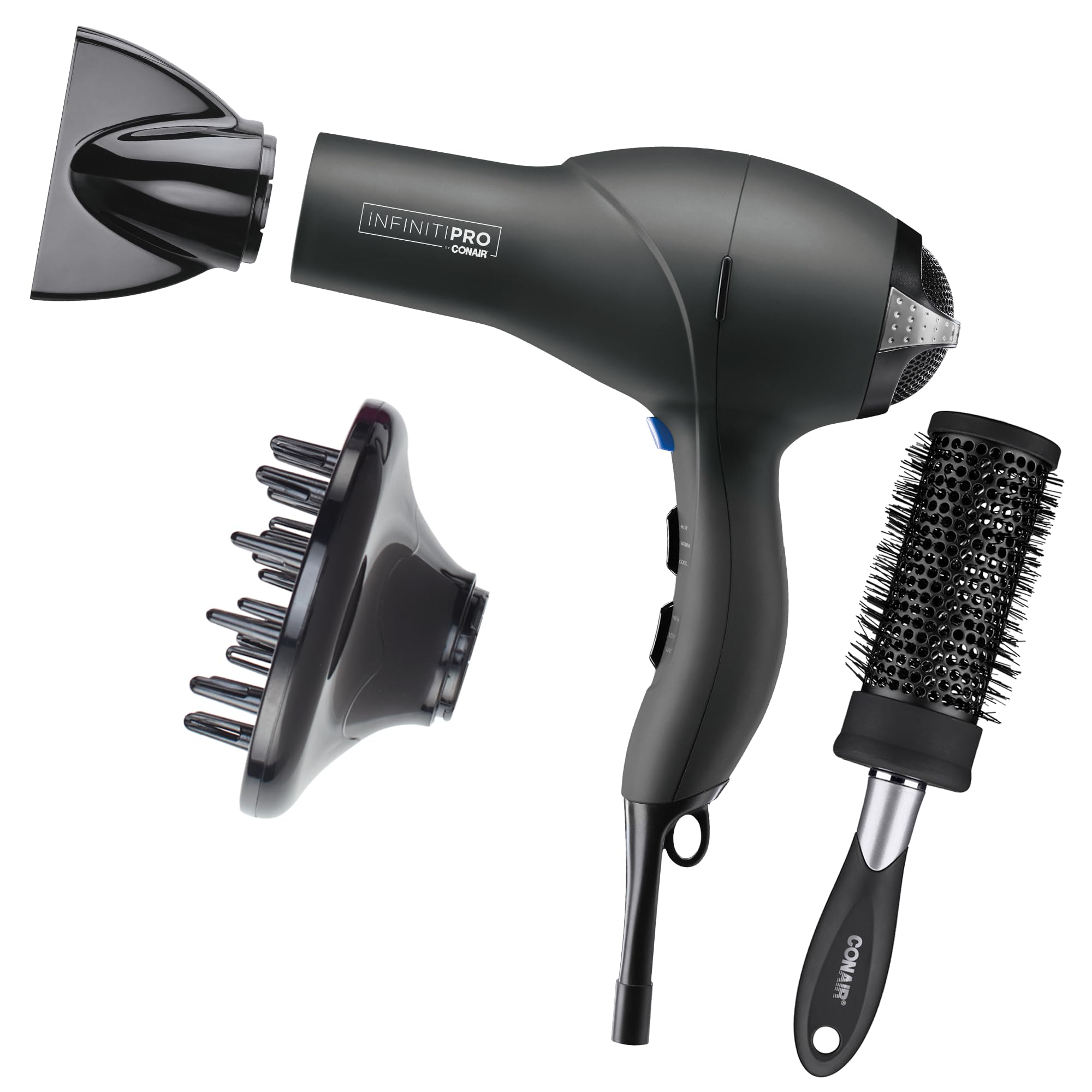 INFINITIPRO by CONAIR Hair Dryer, 1875W Salon Performance AC Motor Hair Dryer, Conair Blow Dryer, Grey with Bonus Blow-Out Brush $27.99 or with Prime $26.59