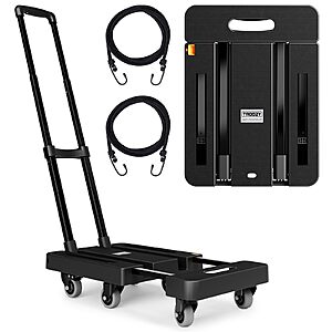 Trrozy Folding Heavy Duty Dolly Cart w/ 6 Wheels & 2 Elastic Ropes (500 lb Capacity) $28 