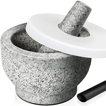 $16.93 for Tera 2 Cup-Capacity Granite Stone Grinder Mortar and Pestle Set( Include Silicone Lid, Garlic Peeler, Stick-on Anti-slip Pad)