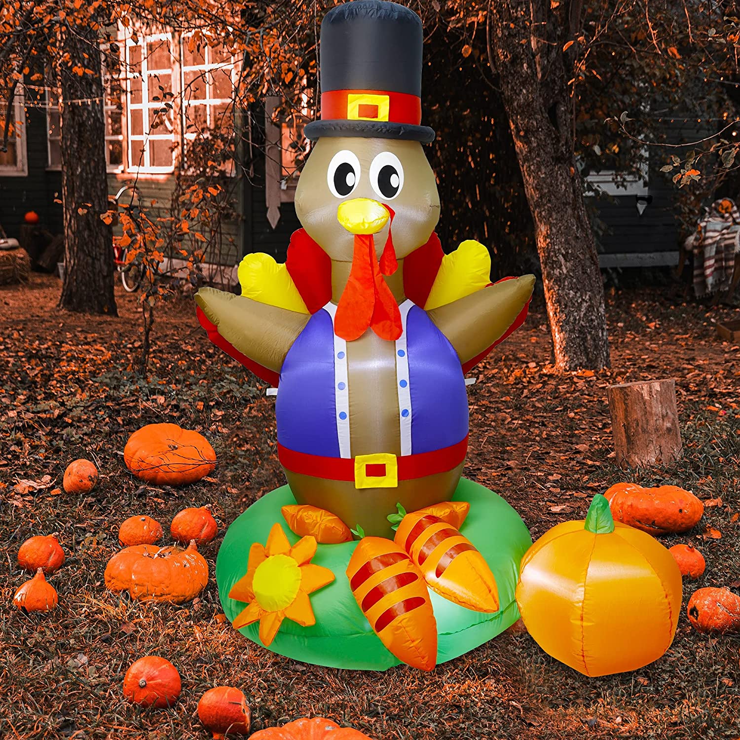 6' Twinkle Star Inflatable Lighted Turkey Thanksgiving Yard ...
