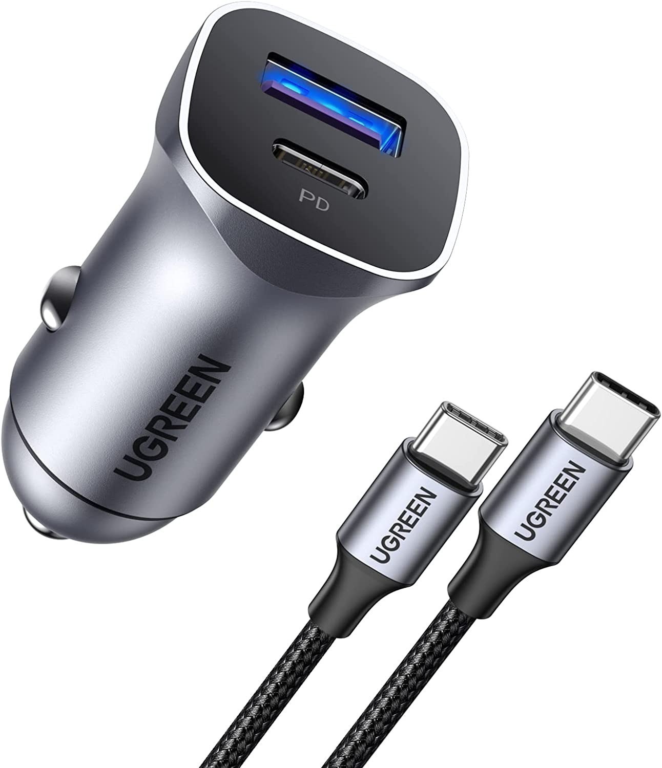 UGREEN 30W 2-Port (USB-A & USB-C) Fast Charging Car Charger w/ 3' 60W USB-C Cable $11.51 + Free Shipping w/ Prime or on Orders $25+