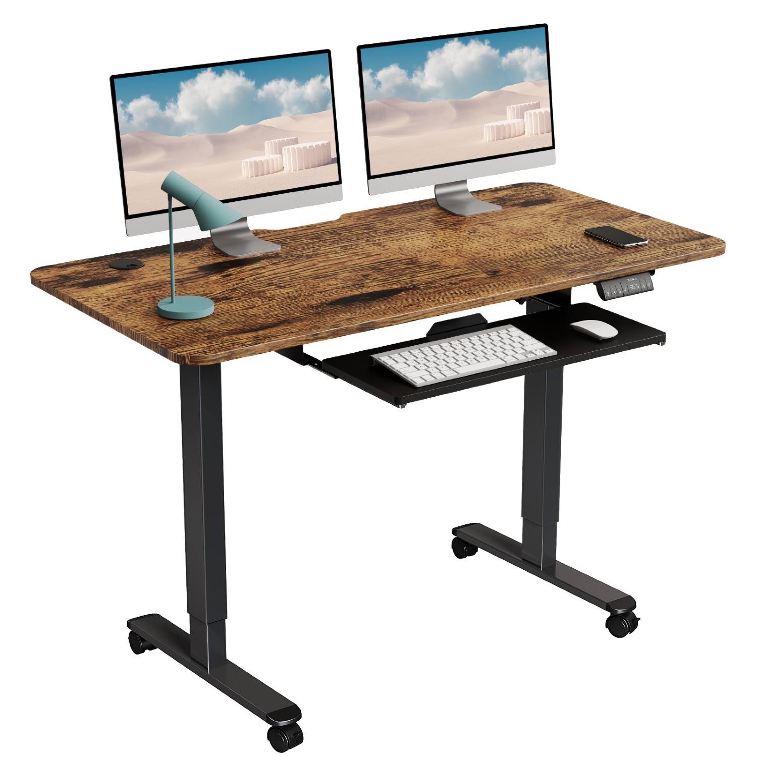 48" x 24" WOKA Electric Standing Office Desk w/ Keyboard Tray & Memory Controller (Rustic Brown) $123 + Free Shipping