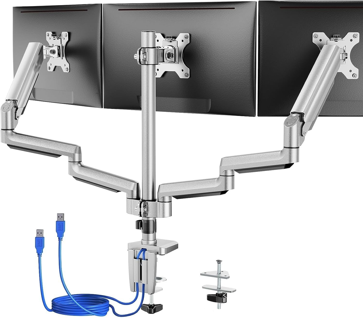 Prime Members: ErGear Dual-Gas Spring Arm Triple Monitor Stand Mount (Up to 27&quot; Screens, Black or Silver) $60 + Free Shipping
