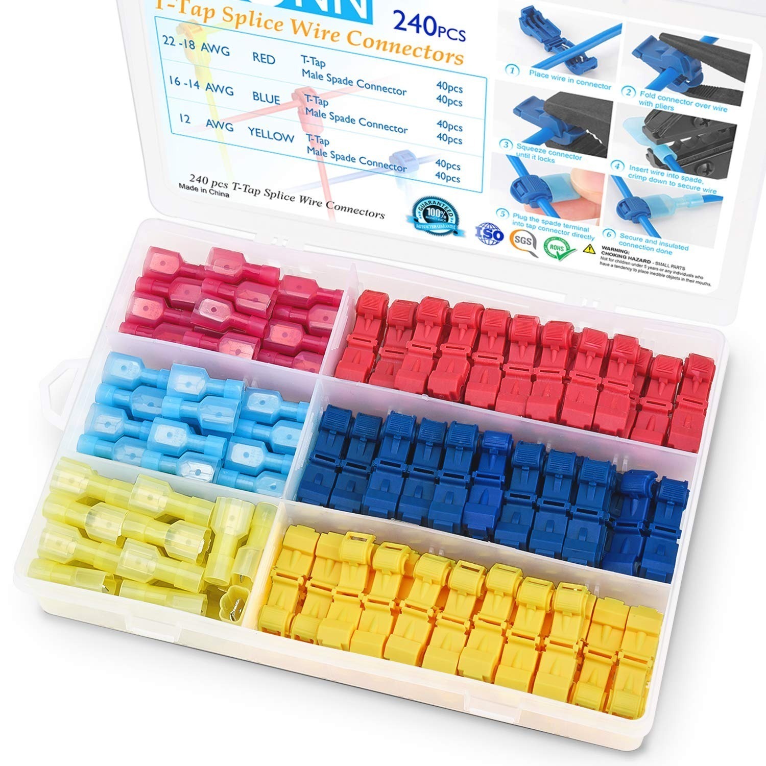 TICONN Self Stripping Electrical T-Tap Wire Connectors: 120-Pc $4.67, 240-Pc $7.14 & More + Free Shipping w/ Prime or on Orders $35+