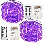 2-Pk 33' 100 LED Twinkle Star Battery-Operated String Lights w/ Remote (Purple) $8
