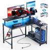 Bestier 42&amp;quot; Reversible L-Shaped Gaming Desk w/ Power Outlets, LED Lights, &amp;amp; Adjustable Shelves (Carbon Fiber Black) $58 + Free Shipping
