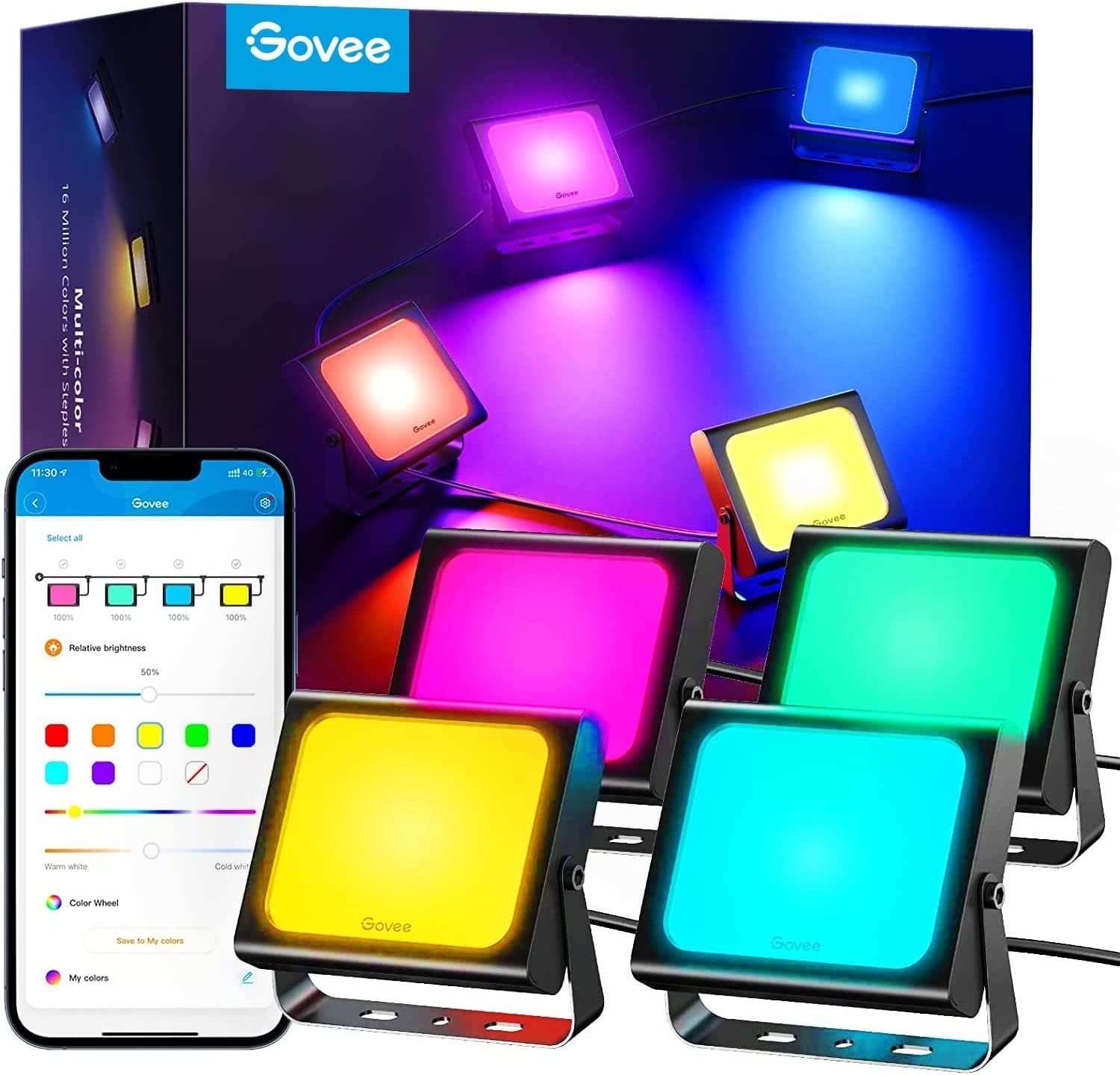 4-PK 500 Lumen Govee Outdoor Smart RGBIC Flood Lights, Compatible w/ Alexa & Google Assistant $70 + Free Shipping