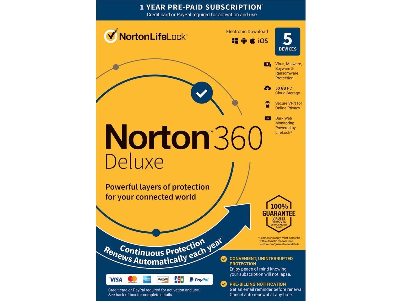 Norton 360 Deluxe 2024 for 5 Devices (1 Year w/ Auto Renewal, Key Card) $20 + Free Shipping