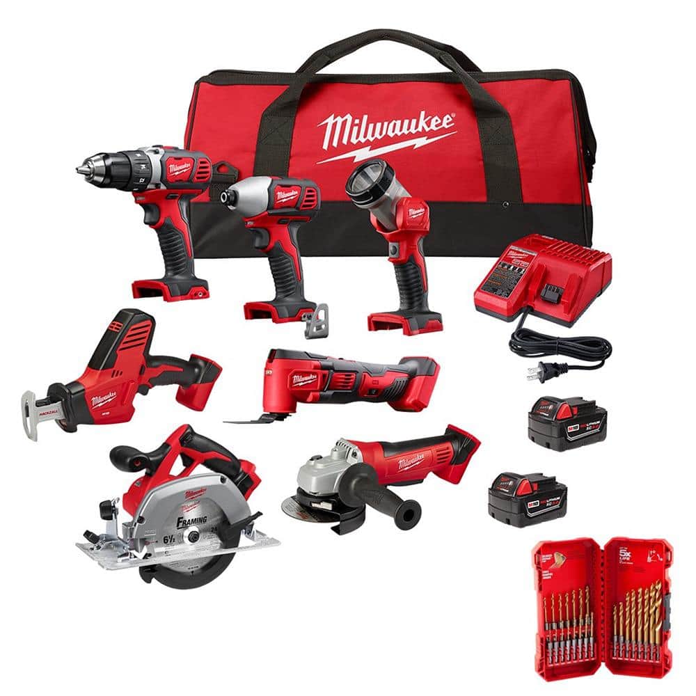 Milwaukee M18 18V Lithium-Ion Cordless 7-Tool Kit w/ 2x 3.0 Ah Batteries, Charger, & Drill Bit Set $469 + Free Shipping