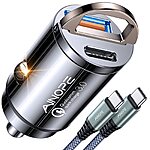 45W AINOPE Dual-Port USB Car Charger Adapter w/ 3.3' Type-C Braided Cable $8.95