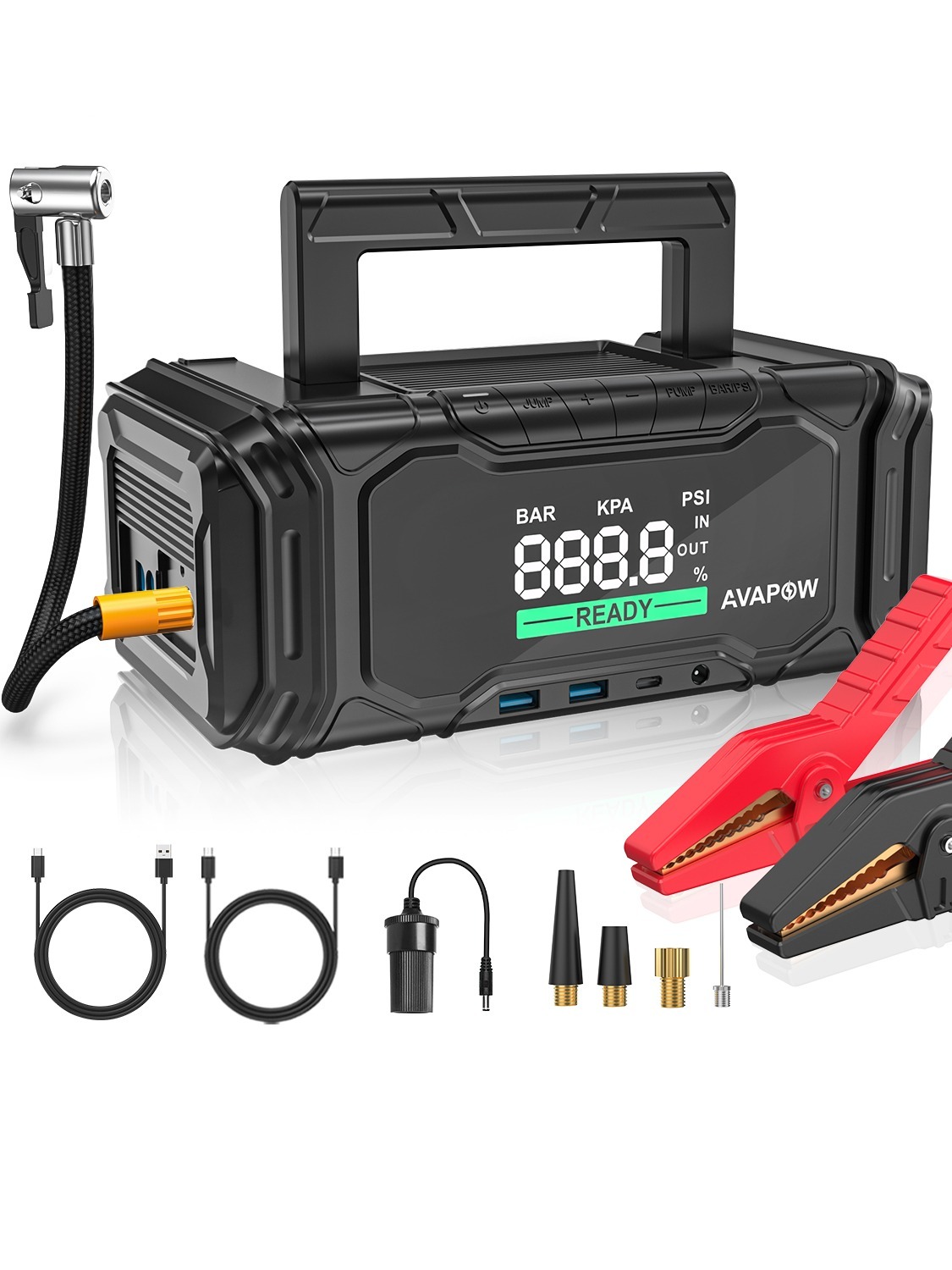 Prime Members: 12V AVAPOW 3000A Peak Car Battery Jump Starter w/ 150PSI Air Compressor (up to 8L Gas & Diesel Engine) $60 + FS