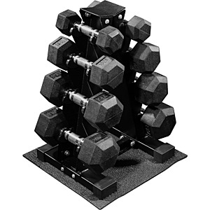 100lb Signature Fitness Rubber Coated Hex Dumbbell Weight Set & Storage Rack