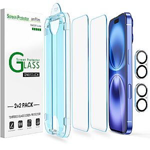 2-Pack amFilm OneTouch iPhone 16/16e/15/14/13 Tempered Glass Screen Protectors from $4.55 & More