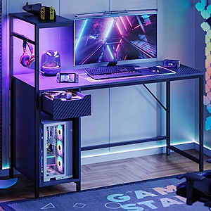 Bestier 48" LED Computer Desk w/ Adjustable Shelf & Storage Drawer (Black) $60 + Free Shipping