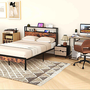 Costway 4-Piece Home Office & Bedroom Set (Full Bed Frame, Record Player Stand, Desk, Office Chair) $349 + Free Shipping