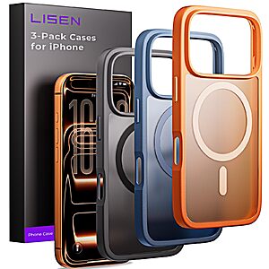 LISEN 3-Pack MagSafe iPhone Cases (various): 16 Series , 17 Series 