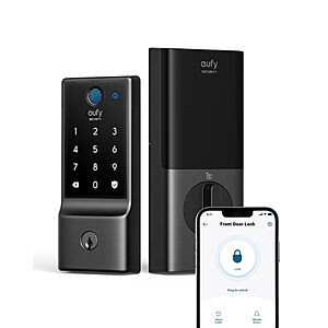 eufy Security C220 지문 인식 키리스 Wi-Fi 스마트 도어 잠금 장치(데드볼트 포함)(블랙) $89.99 + 무료 배송