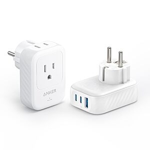 2-Pack 15W Anker 5-in-1 US to Europe International Travel Plug Adapter $15 + Free Shipping w/ Prime