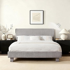 FLEXISPOT Queen Velvet Upholstered Bed Frame w/ Adjustable Headboard, Charging Station & Wall Light (Light or Dark Grey) $90 + Free Shipping