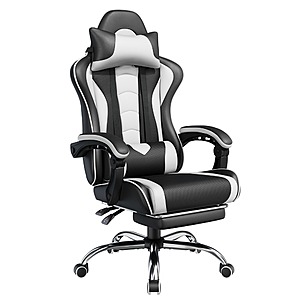 Yaheetech Gaming Chair w/ Massage Lumbar Support, Footrest & Recline (Black/White) $77.39 + Free Shipping
