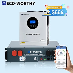 ECO-WORTHY 2560Wh 48V 50Ah Lithium Battery + 5KW Solar Inverter $664 + Free Shipping