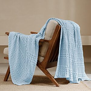 50" x 60" PHF 100% Cotton Waffle Weave Throw Blanket (Baby Blue) $12.50 & More