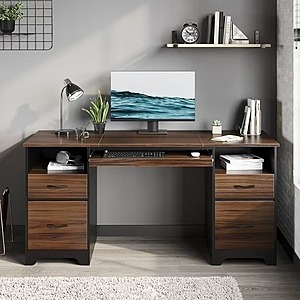 Bestier 59” Computer Desk w/ 4 Drawers & Keyboard Tray (Cherry) $180 + Free Shipping